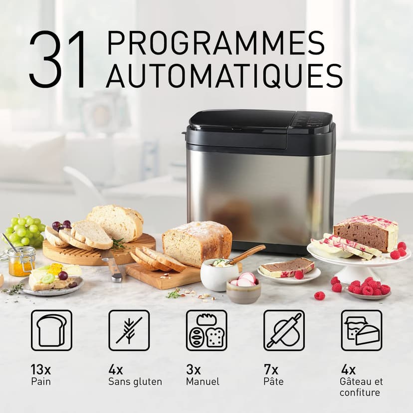 Panasonic SD-YR2550SXE Machine à Pain Auto, Distributeurs de Raisins Secs, de Noix et de Levure, 31 Programmes Auto, Double Capteur de Température, Minuterie Numérique de 13 h, Écran LCD, Argenté - 5