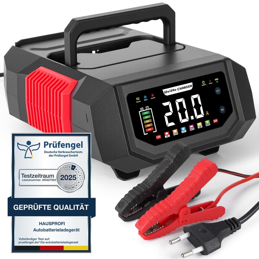 HAUSPROFI Chargeur Batterie Voiture & Moto 12V/24V 20A In… - 1