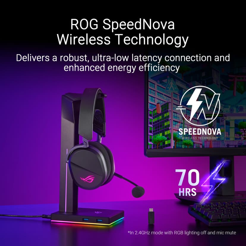 ASUS ROG Pelta - Casque gaming sans fil - connectivité tri-mode avec Speednova, membranes de 50mm plaquées en titane, micro à bande ultralarge de 10mm, batterie de 60 heures, conception légère de 309g - 7