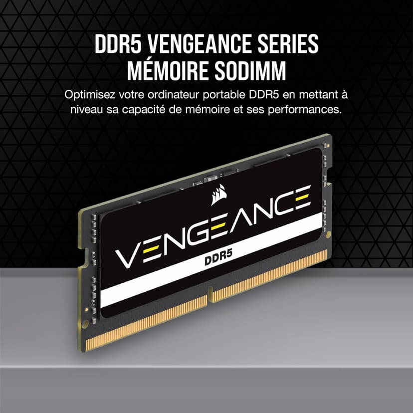 CORSAIR Vengeance SODIMM DDR5 RAM 32Go (1x32Go) Jusqu'à 4800MHz CL40-40-40-77 1.10V Intel XMP 3.0 Mémoire des Ordinateurs Portables – Noir (CMSX32GX5M1A4800C40) - 2
