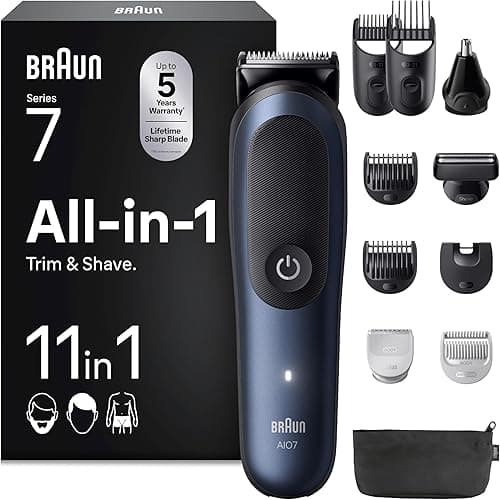 Braun All-in-One Series 7, 11-in-1 Grooming Set, ProBlade, AutoSense, 120 Min Battery, AIO7540, Blue
