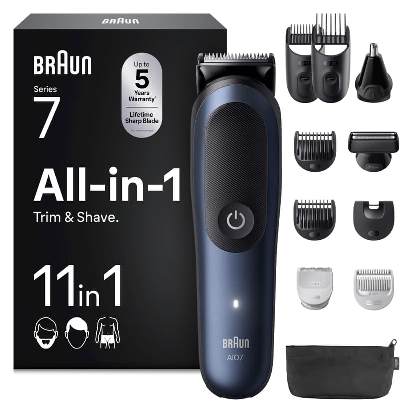 Braun All-in-One Series 7, 11-in-1 Grooming Set, ProBlade, AutoSense, 120 Min Battery, AIO7540, Blue - 1
