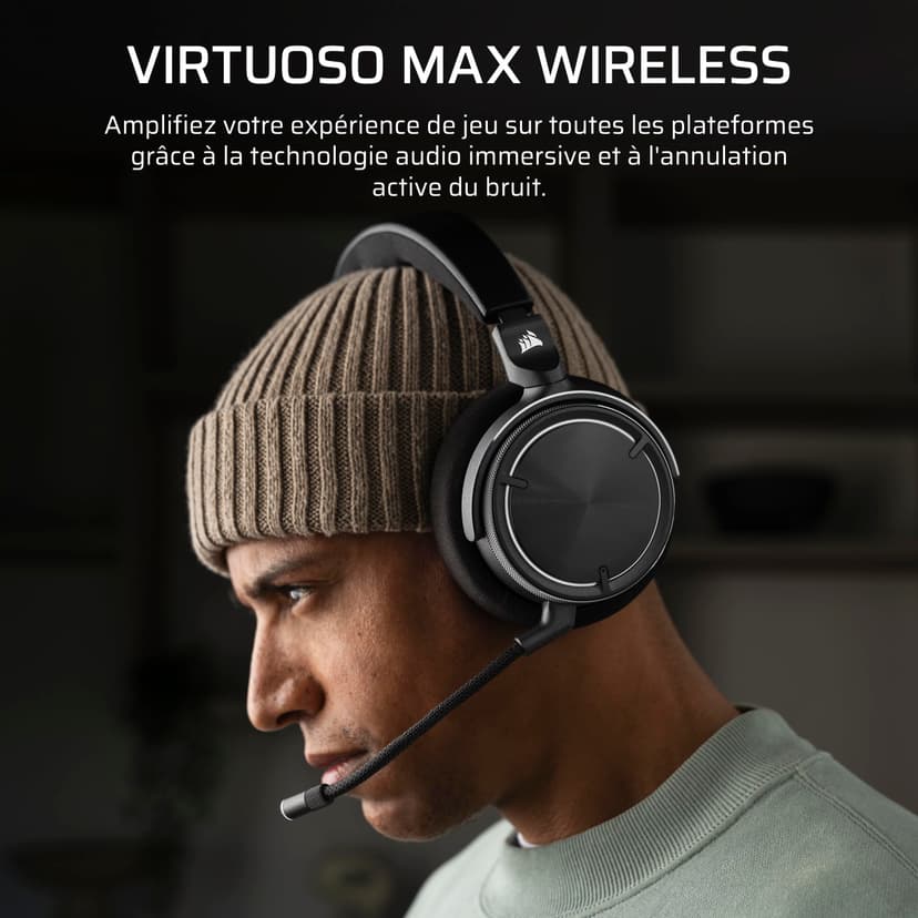 Corsair VIRTUOSO MAX WIRELESS Gaming Headset – Dolby Atmos, Active Noise Cancelling, Sonarworks SoundID, Simultaneous 2.4GHz Wireless & Bluetooth, 50mm Graphene Drivers, PC, Mac, PS5/PS4 – Carbon - 2