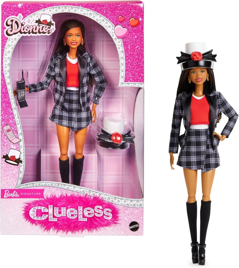 Barbie Signature Doll, Clueless Dionne Collectible with Black-and-White Plaid Suit, Top Hat, & Cell Phone Accessory, JBJ47 - 1