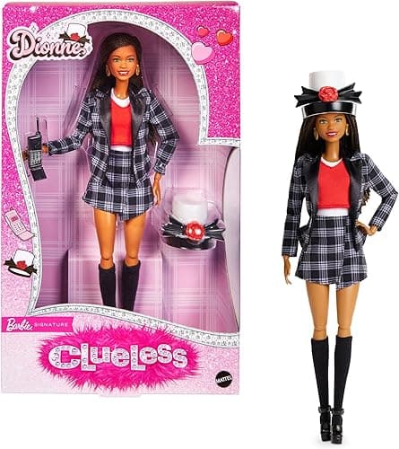 Barbie Signature Doll, Clueless Dionne Collectible with Black-and-White Plaid Suit, Top Hat, & Cell Phone Accessory, JBJ47