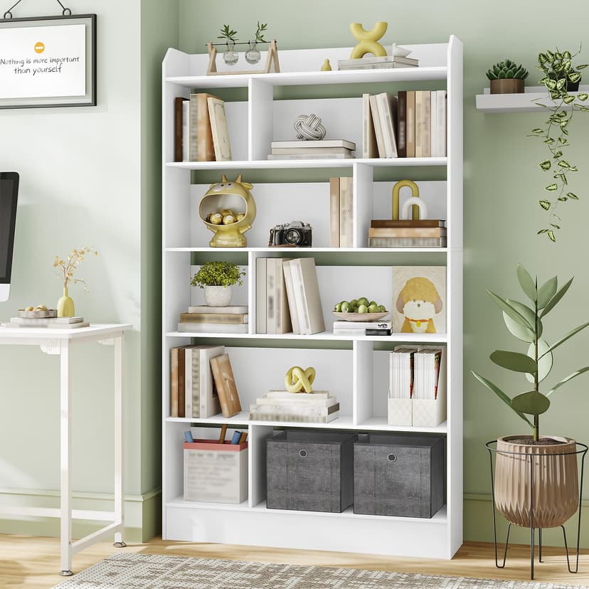 Hzuaneri Bookcase Bookcase with 6 Compartments Storage Shelf Standing Shelf for Living Room Office Bedroom 24 x 100 x 170 cm White BC64403X - 9