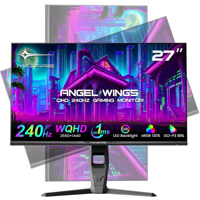 Minifire 27 inch WQHD 240Hz Gaming Monitor 1440P-1ms AMD FreeSync 丨DCI-P3 98% 丨Fast IPS丨Loudspeaker丨HDR10 丨2×DP1.4丨2×HDMI丨Height adjustable vertical/horizontal rotatable Gaming PC Monitor - 7