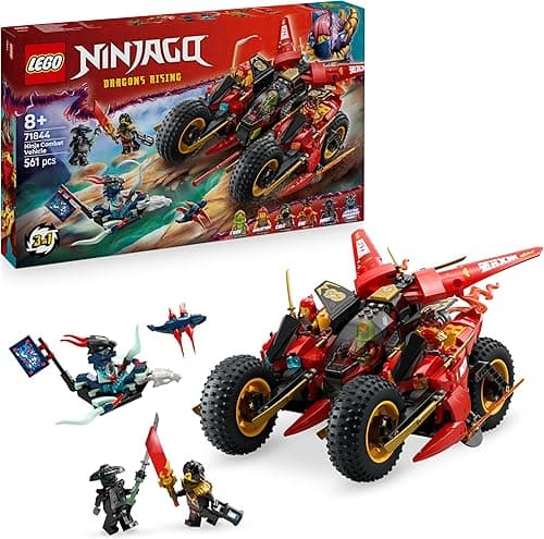 LEGO NINJAGO Ninja Combat Vehicle - Transforms into 2 Ninja Motorbikes & a Jet Plane Toy - 6 Minifigures incl. Kai & Cole - Dragons Rising Birthday Gift for 8+ Year Old Boys - 71844
