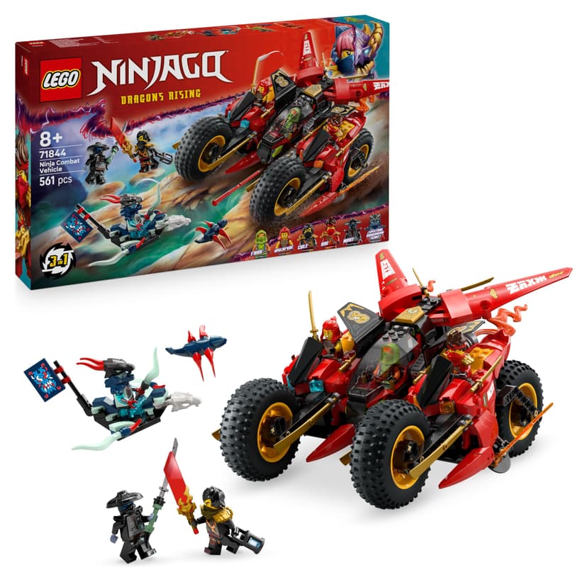 LEGO NINJAGO Ninja Combat Vehicle - Transforms into 2 Ninja Motorbikes & a Jet Plane Toy - 6 Minifigures incl. Kai & Cole - Dragons Rising Birthday Gift for 8+ Year Old Boys - 71844 - 1