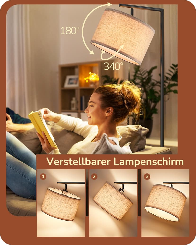 EDISHINE Floor Lamp Living Room, Arch Lamp with Beige Linen Lampshade, E27 Socket, 160 cm Black Floor Lamp with Adjustable Shade for Bedroom, Children's Room - 2
