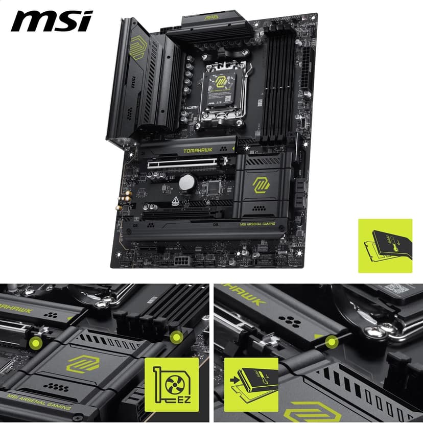 MSI MAG B850 TOMAHAWK WIFI Motherboard, ATX - Supports AMD Ryzen 9000/8000 / 7000 Processors, AM5-80A SPS VRM, DDR5 Memory Boost 8200+ MT/s (OC), PCIe 5.0 x16, M.2 Gen5, Wi-Fi 7, 5G LAN - 3