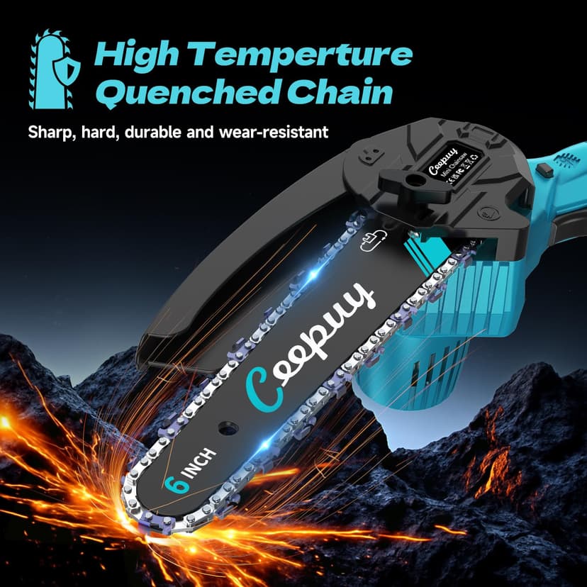 CEEPUY Mini Battery Chainsaw 2x4000mAh 6 Inch Cordless Electric Chainsaw with Oil Injector and Replacement Chain, Suitable for Pruning Garden Trees (880W) - 9
