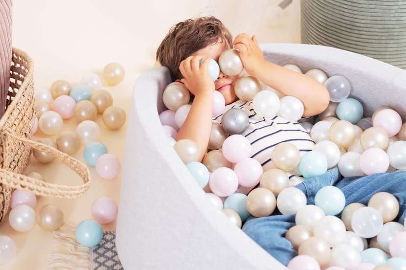 Misioo Smart Ball Pool for Children's Room – 200 Balls – Toy – Machine Washable, Oeko-Tex Certified – 90 x 30 cm, Light Grey – Blue/Yellow/Light Blue - 8