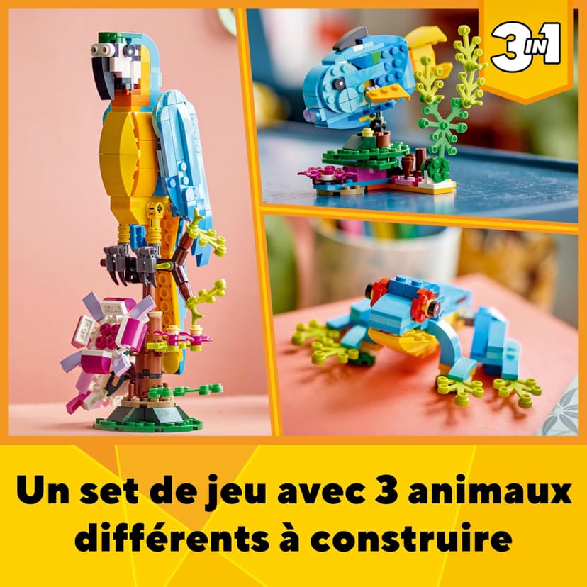 LEGO Creator 3 in 1 Exotic Parrot to Frog to Fish Animal Figures Building Toy, Creative Toys for Kids Aged 7 and up 31136 - 3