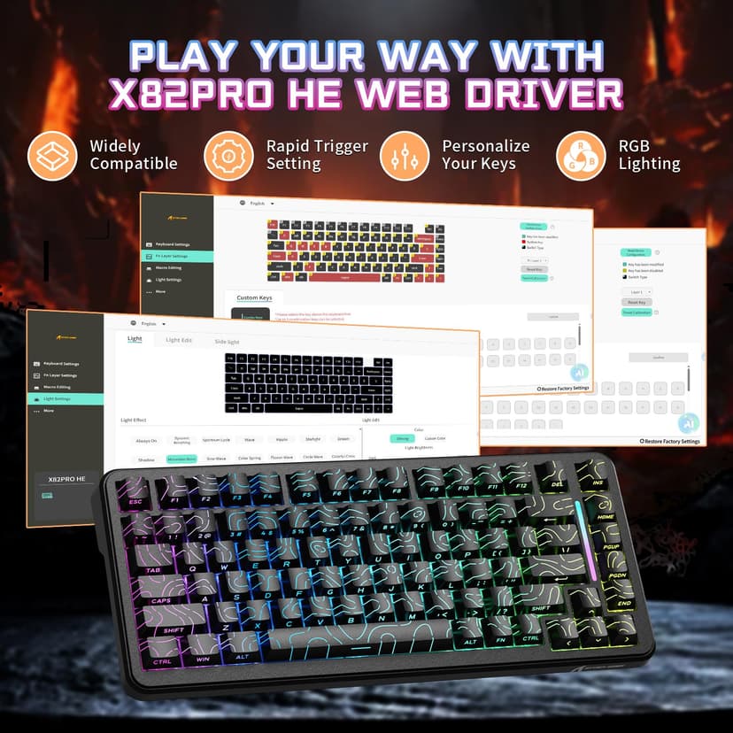 ATTACK SHARK X82PRO HE 75% Wireless Rapid Trigger Gaming Keyboard, Hall Effect Magnetic Switch Keyboard with 0.01mm RT Adjustable Actuation, 8Khz Polling Rate, Hot-Swap, RGB, for PC Gamer (Black) - 8