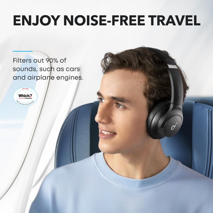 soundcore by Anker Q20i Hybrid Active Noise Cancelling Foldable Headphones, Wireless Over-Ear Bluetooth, 40H Long ANC Playtime, Hi-Res Audio, Big Bass, Customize via an App, Transparency Mode (Black) - 2
