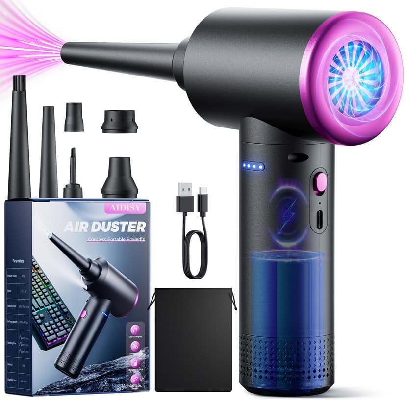Compressed Air Blower - 100000 RPM Compressed Air Spray with 9000mAh Battery, 3 Speed Vacuum Cleaner Keypad Cleaning Kit with LED Light for PC Cleaning - 1