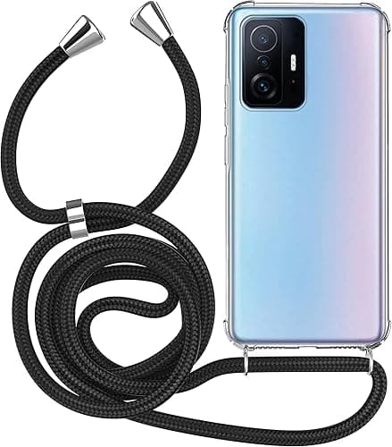 MyGadget Strap Case for Xiaomi 11t Pro | Xiaomi 11t - Crossbody Phone Cover - TPU Silicone Case with Neck Holder - Cord Lanyard Carrier with Rope in Black
