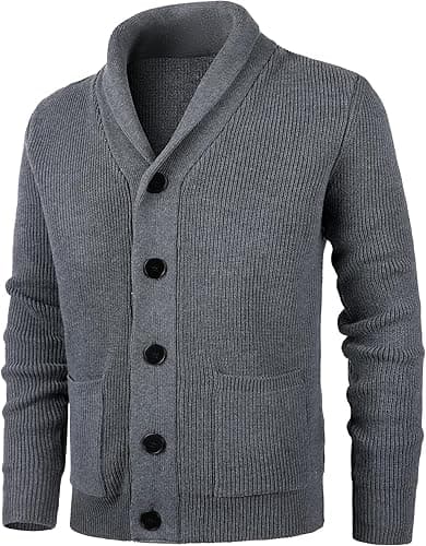 KTWOLEN Herren Strickjacke Cardigan Schalkragen Grobstric…