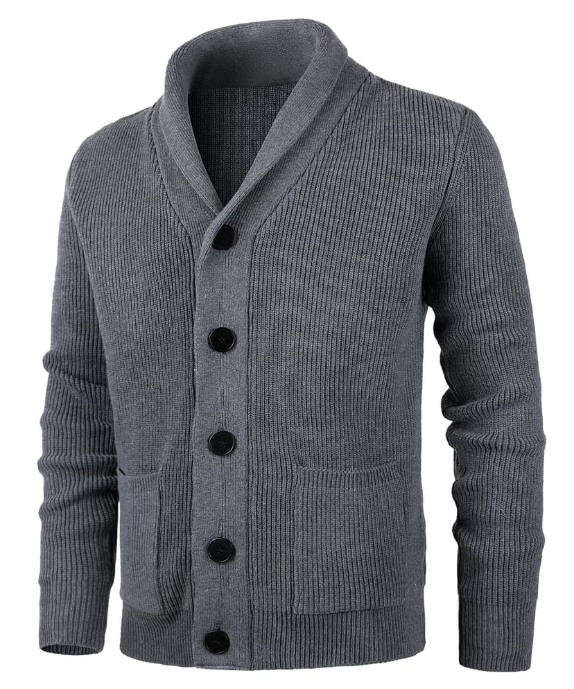 KTWOLEN Herren Strickjacke Cardigan Schalkragen Grobstric… - 1