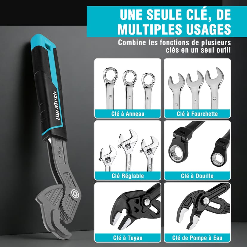 DURATECH Clés Réglables Serre-Ecrou 200 mm & 300 mm, Clé Multifonction en Acier CR-V, Kit de Clés Universelles pour Tuyaux, Écrous et Réparations - 5