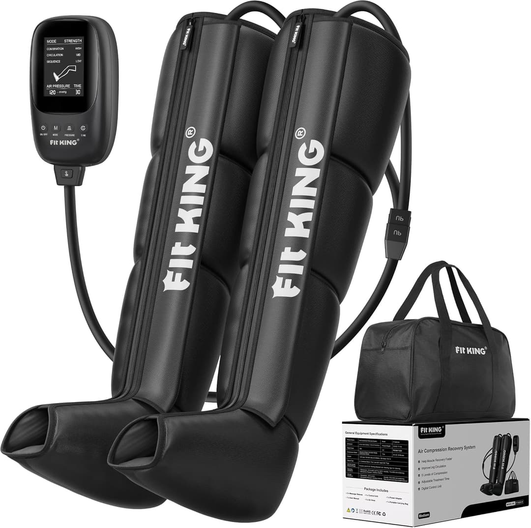 FIT KING Leg Massager, Recovery Boots Leg Massagers for Pain and Circulation Relaxing Foot Calf & Thigh Compression Massage Machine Enhance Sports Performance (Medium)