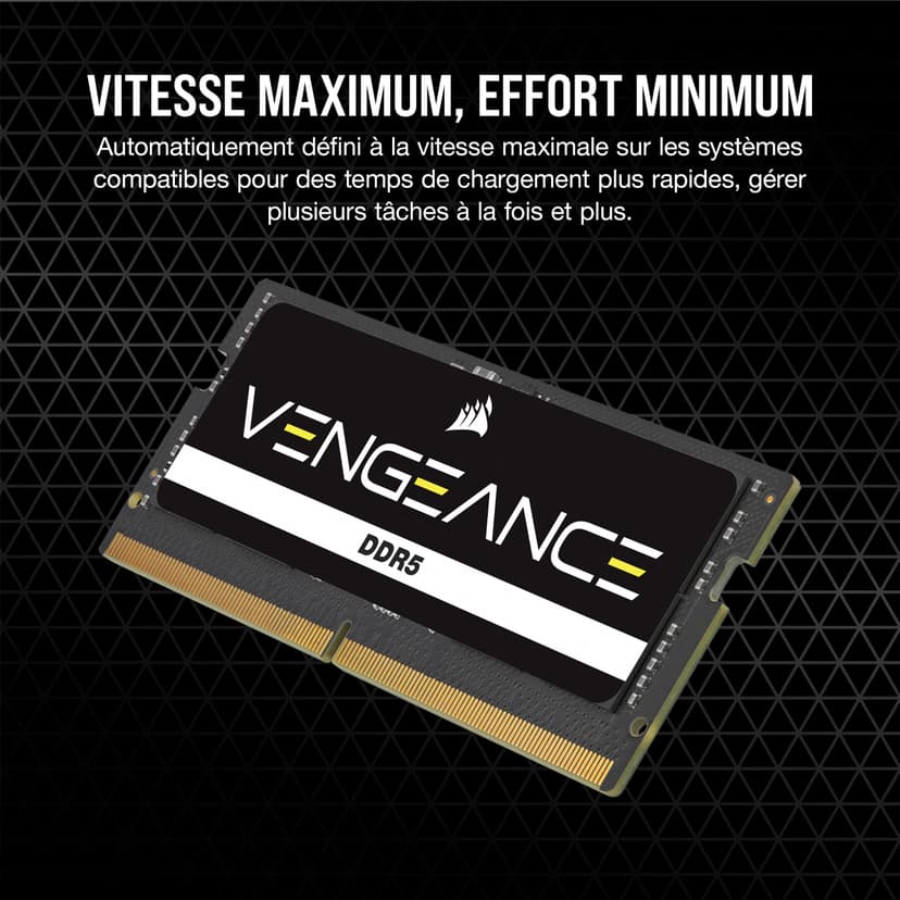 CORSAIR Vengeance SODIMM DDR5 RAM 32Go (1x32Go) Jusqu'à 4800MHz CL40-40-40-77 1.10V Intel XMP 3.0 Mémoire des Ordinateurs Portables – Noir (CMSX32GX5M1A4800C40) - 4