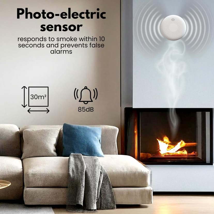 Aroha Smart Connect Smart WiFi Smoke and Carbon Monoxide Alarm - 10 Year Battery - Tuya & Smartlife - Combination Smoke Alarm & CO Detector - 3 set - 6
