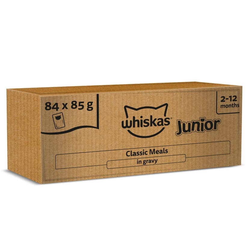 whiskas Junior Classic Selection in Gravy 84 Pouches, Wet Kitten and Cat Food, Selection of Beef, Lamb, Chicken and Poultry, Megapack (84 x 85 g) - 1