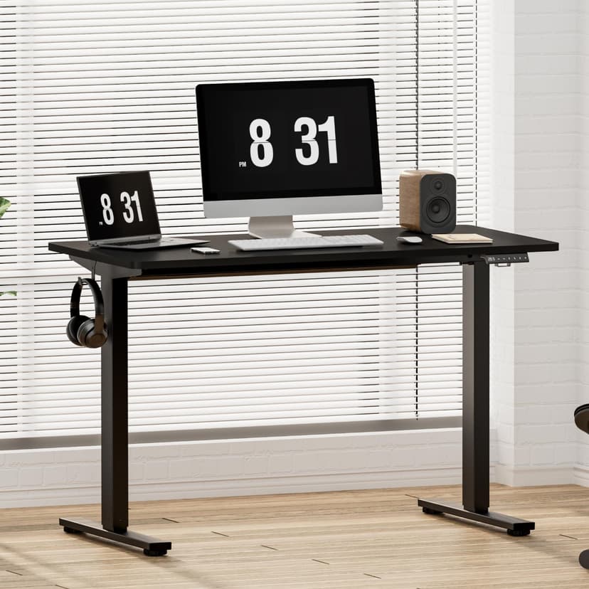 FLEXISPOT Standing Desk, 140 x 80 x (73-123), Electric Height Adjustable, Control Panel with Memory Functions, Teleworking Desk (Black Frame + Maple Table) - 2