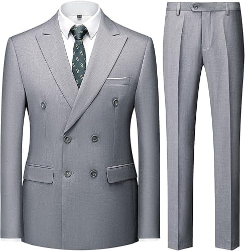 KUDMOL Mens 2 Piece Slim Fit Suit Casual Business Wedding Tuxedo for Men Classic Blazer Trousers Set(Grey,M)