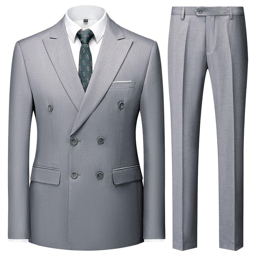 KUDMOL Mens 2 Piece Slim Fit Suit Casual Business Wedding Tuxedo for Men Classic Blazer Trousers Set(Grey,M) - 1