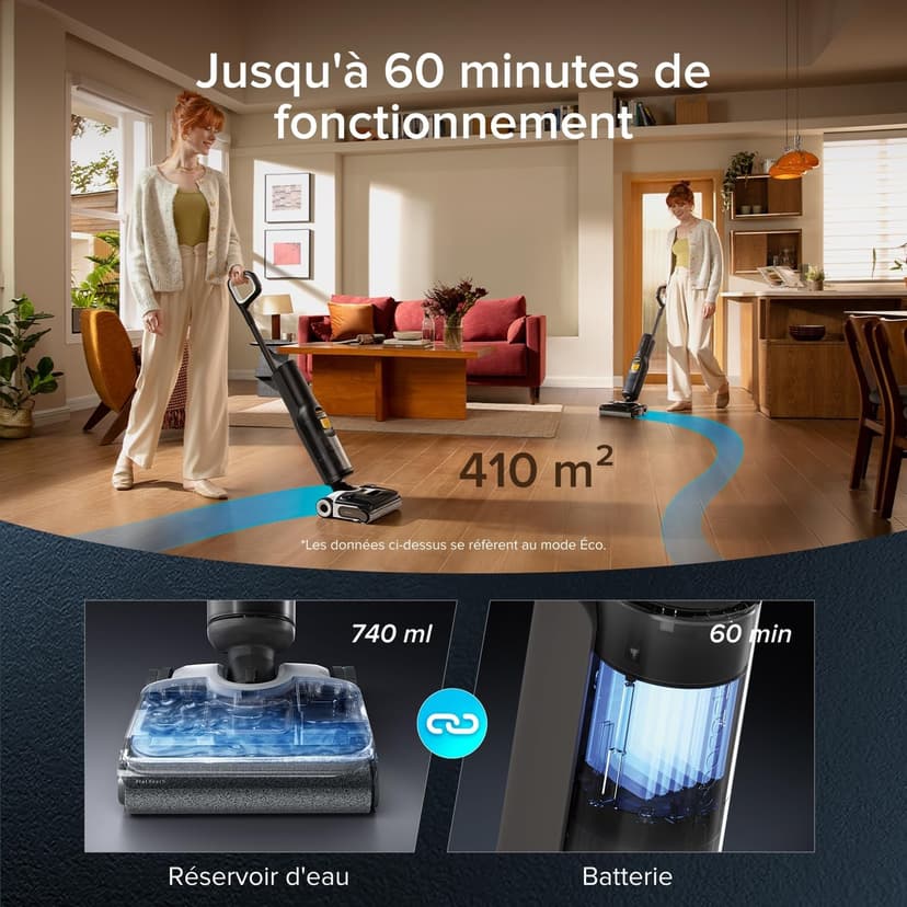 roborock F25 XT Wet Dry Vacuum Cleaner, Cordless Vacuum Mop All in One for Hard Floor, 20000Pa Hardwood Floor Cleaner with Zero Tangle, 194°F Hot Air Flash Drying Electric Mop, 180° Lie Flat, WiFi - 9