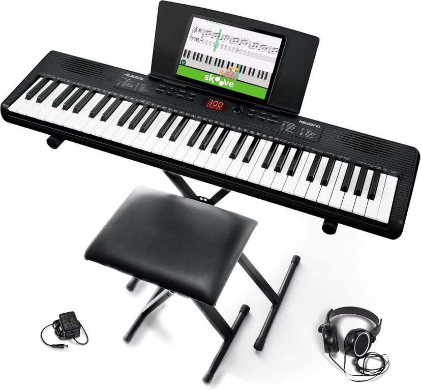 Alesis Melody 61 Keyboard Piano for Beginners with 61 Keys, Speakers, Stand, Bench, Headphones, Tablet/Sheet Music Stand, 300 Sounds and Music Lessons - 1