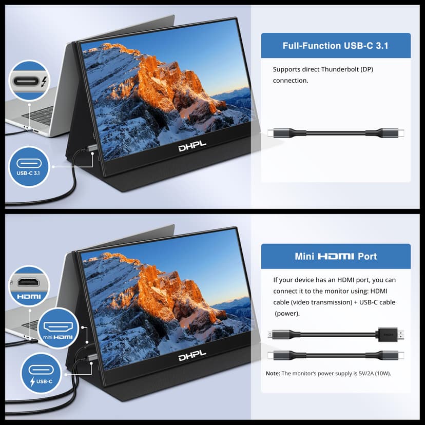 15.6 Inch Portable Display, USB-C Laptop Screen with VESA Compatibility, FHD IPS Secondary Display for Laptop MacBook PC, Ultra-Slim Travel Screen with Protective Cover - 6