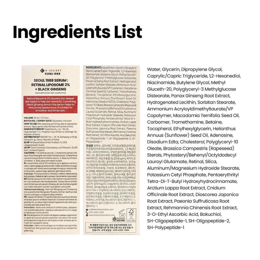 K-SECRET SEOUL 1988 Retinal Serum – Formulated with Advanced Retinal Liposome 2% and 58% Black Ginseng Extract | Fine Lines and Skin Texture Care Serum | Korean Skincare, 30ml / 1.01 fl oz - 9