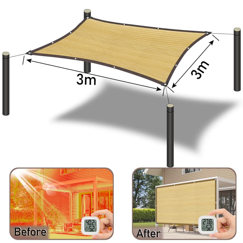 Rectangular Sun Sail, Shade Net, Sun Protection, Weather Protection, 90% Shade Net for Garden, Greenhouse, Patio, Patio and Camping - 2
