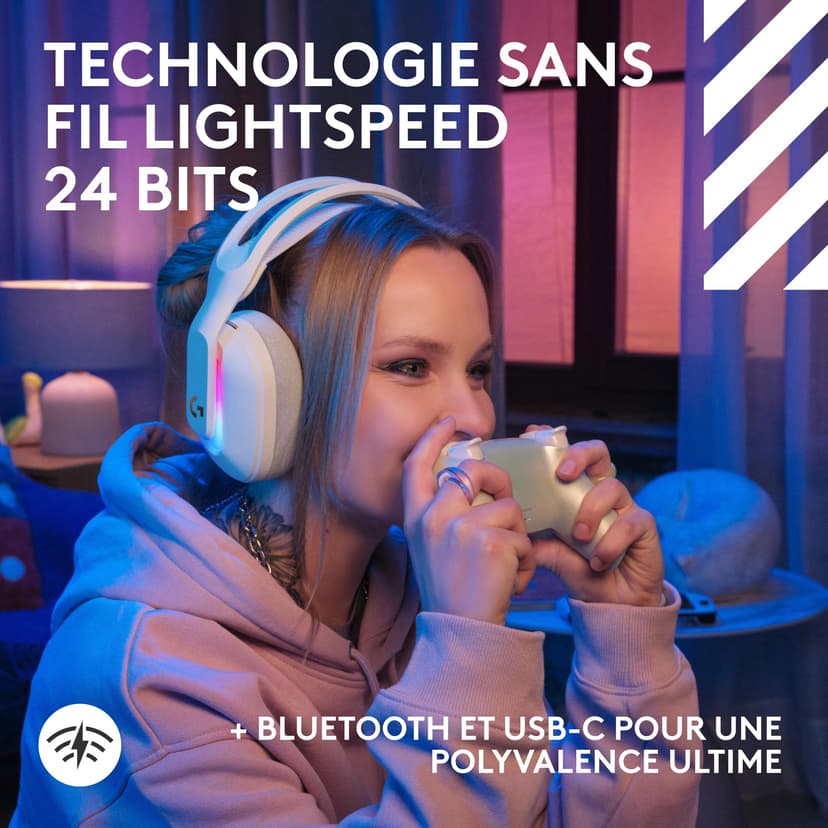 Logitech G Astro A20 X LIGHTSPEED Wireless Gaming Headset for PS5, Xbox, Nintendo Switch/Switch 2, PC with 2-system PLAYSYNC Audio, Bluetooth, LIGHTSYNC RGB, and 48 kHz Boom Mic - White - 9