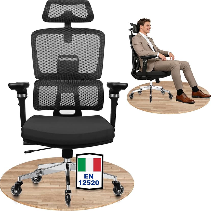 MELOKEA Office Chair 200 kg, Quiet Rubber Wheels, 6D Armrests, 3D Headrest - 1