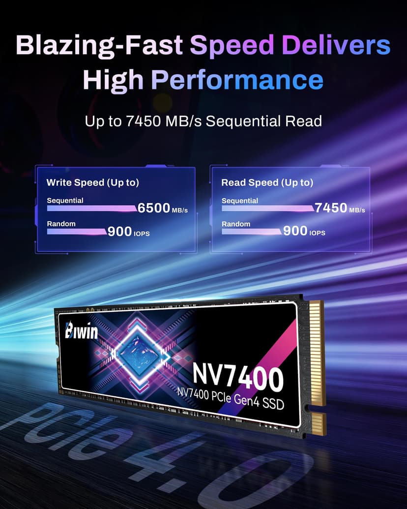 BIWIN Black Opal NV7400 1TB SSD, up to 7450MB/s Read Speed Gen4x4 NVMe M.2 2280, Internal PCIe 4.0 Solid State Drive for Gaming, PS5 Ready, Laptop and Desktop - 3