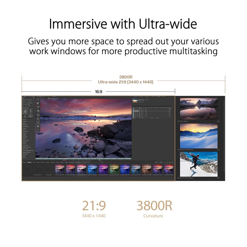 ASUS ProArt Display PA34VCNV Curved Professional Monitor, 34.1", IPS, 21:9 3440x1440, 3800R, 100% sRGB/Rec709, E<2, Calman Verified, USB C Docking PD96W, RJ45, Ergonomic Stand, Green Sustainability - 2