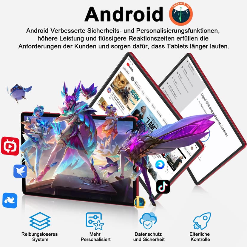 U7 11 Inch Android 14 Tablet with 24GB RAM, 256GB ROM, TF 1TB, Octa-Core 2.0 GHz, 5G WiFi, Bluetooth 5.0, Widevine L1, 5MP + 13MP, 8000mAh, Face Detection, GPS, Red - 3