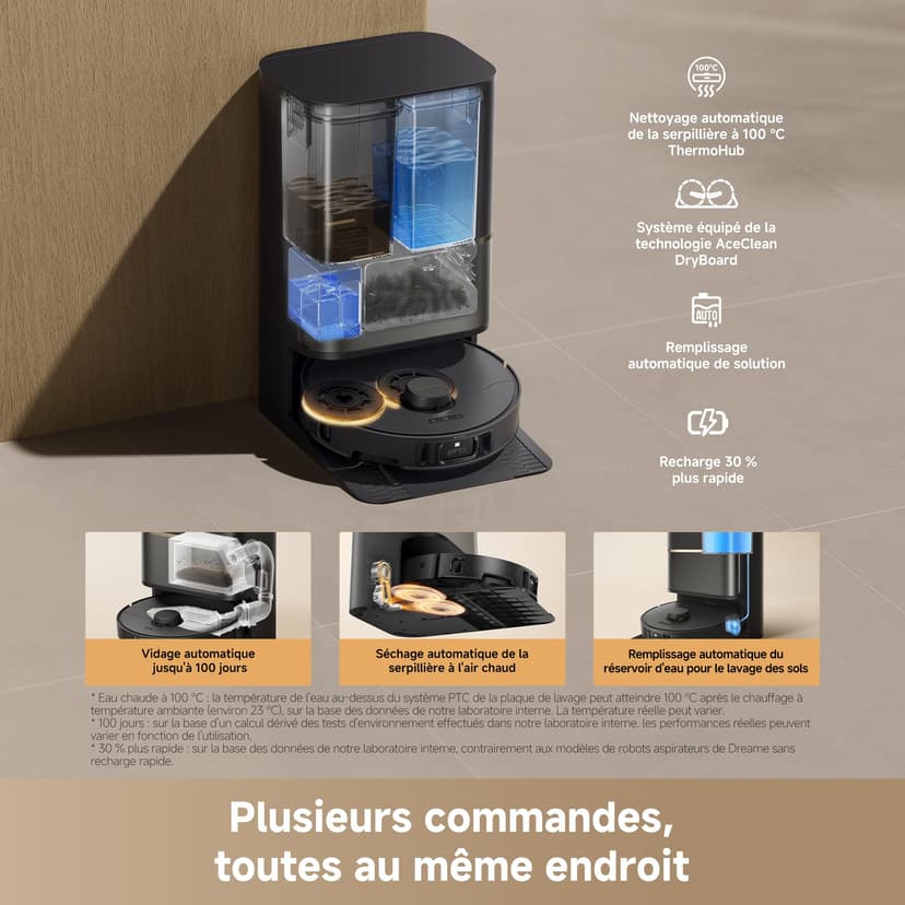 dreame L50s Pro Ultra Robot aspirateur Laveur, 30 000 Pa, 100 Jours de vidage Automatique, Nettoyage des serpillières à Haute température, Nettoyage des Bords et des Coins, Brosse Anti-enchevêtrement - 8
