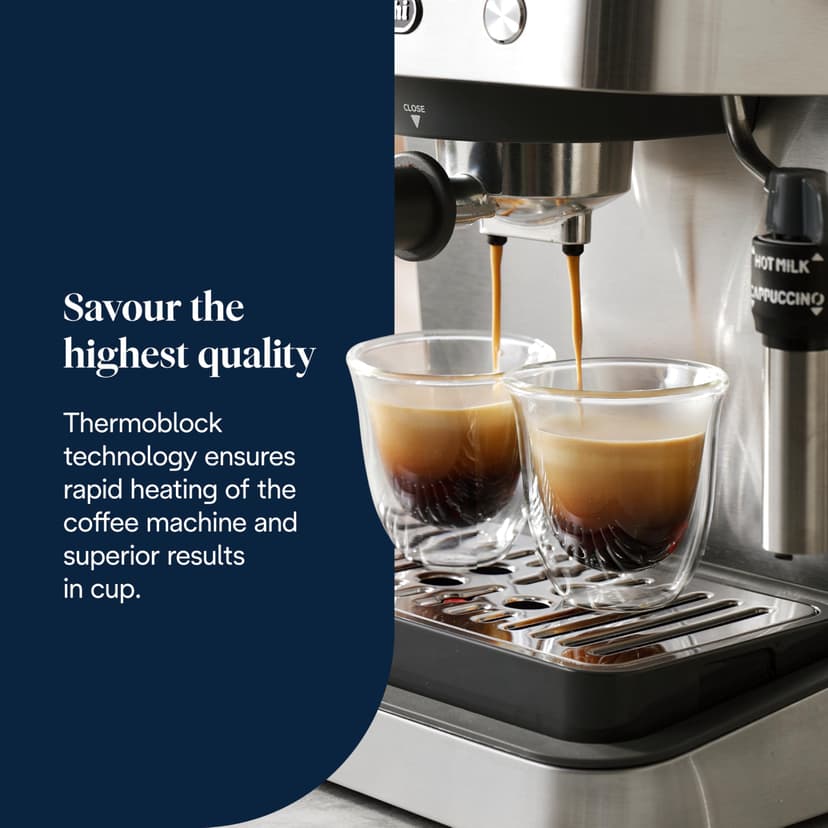 De'Longhi Linea Classic EM450.M Machine à café manuelle avec tige vapeur, machine à expresso avec pompe barista, buse pour cappuccino, filtre double paroi, 15 bar, tasse jusqu'à 13 cm, acier - 4