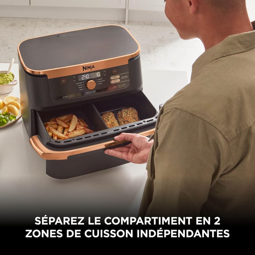 Ninja Foodi FlexDrawer 10.4L Oil-Free Fryer, 7 Modes, Roast, Bake, Non-Oil Frying, Crispy, Warm, Dehydrate, Rise, XL, Savings, DualZone Black/Copper OL750EUDBCP - 6