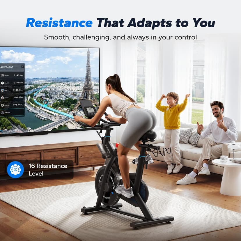 MERACH Heavy Duty Magnetic Exercise Bike with 22 lb Flywheel, 50% Improved Training Efficiency, Ultra-Quiet Design, Shock-Absorbing Extra Large Cushion, Indoor Bike with Exclusive App, Up to 350 lb - 4