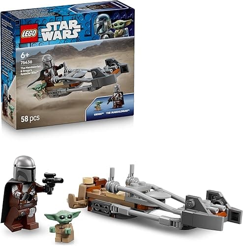 LEGO Star Wars 75436 The Mandalorian & Grogu's Speeder Bike Toy - incl. a Grogu Figure & Din Djarin Minifigure w/a Blaster - Small Birthday Gift for 6+ Year Old Boys & Fans