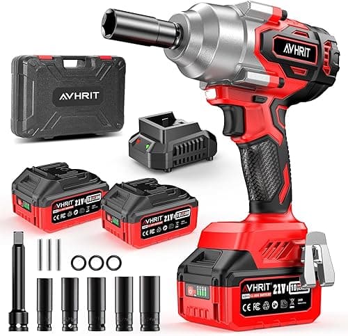 Avhrit 627Ft-lbs (850N.m) Cordless Impact Wrench 1/2, High Torque Electric Impact Gun w/ 2X 4000mAh Battery, Fast Charger & 4 Sockets, Power Impact Driver for Car Home