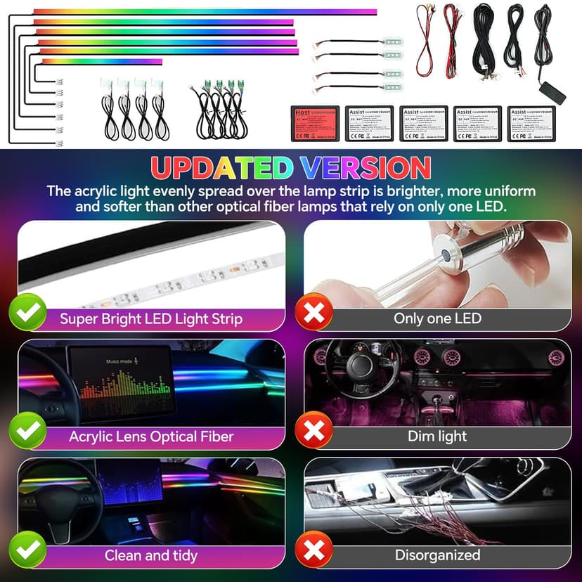 Dream Color Acrylic Car Interior Ambient Light Kit, Bphuny 18 in 1 593 LEDs Fiber Optic Decoration Ambient Lights with Music Dynamic Rainbow Rhythm, RGB Neon Lights for All Cars - 4
