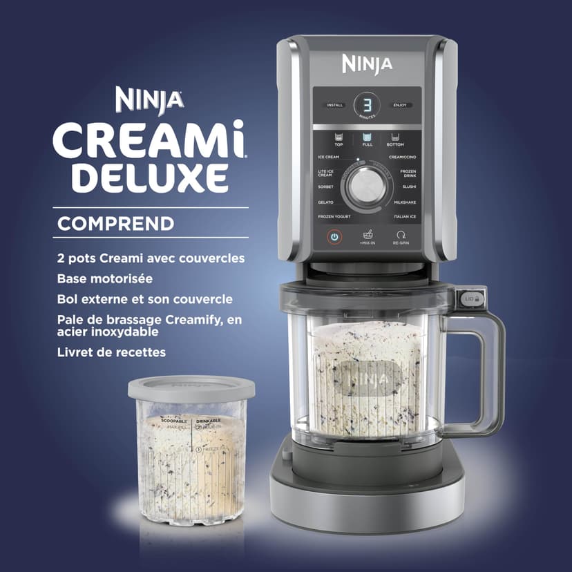 Ninja Creami NC502EU Deluxe Ice Cream Maker with 2 Cups, 10 Functions for Making Ice Cream, Gelato, Sorbet, Frozen Yogurt, Milkshakes, Slushi and - 2